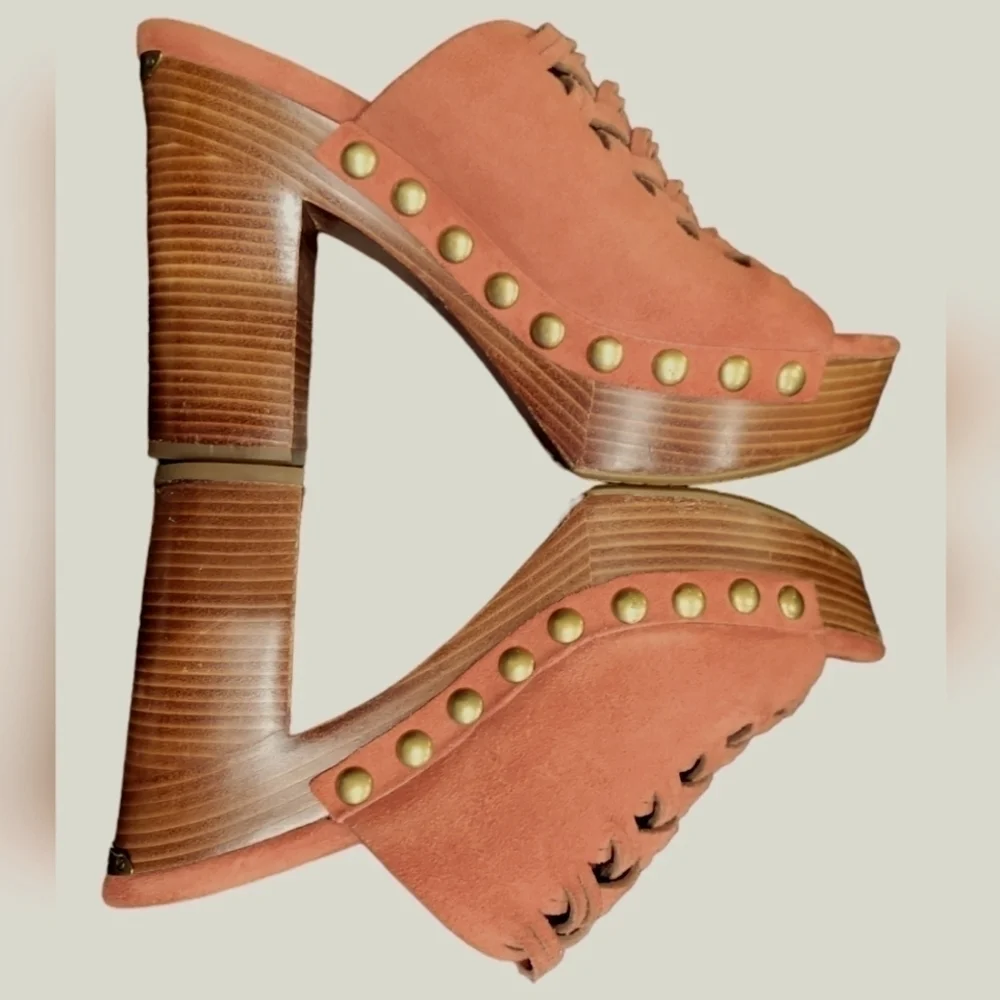 Michael Kors Women's Westley Suede Platform Stacked Heels Peep Toes Mules 7